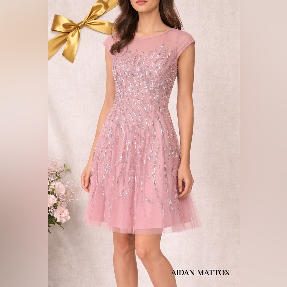 Aidan Mattox Blush Sequin Dress Sz 4